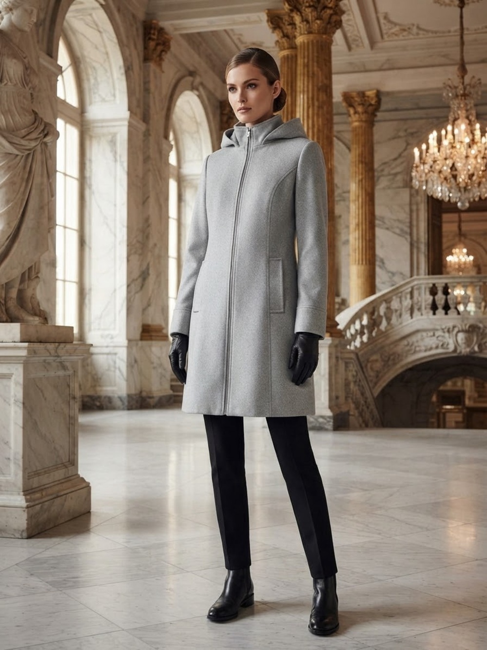 Vince Camuto Light Gray Hooded Wool-Blend Trench Coat